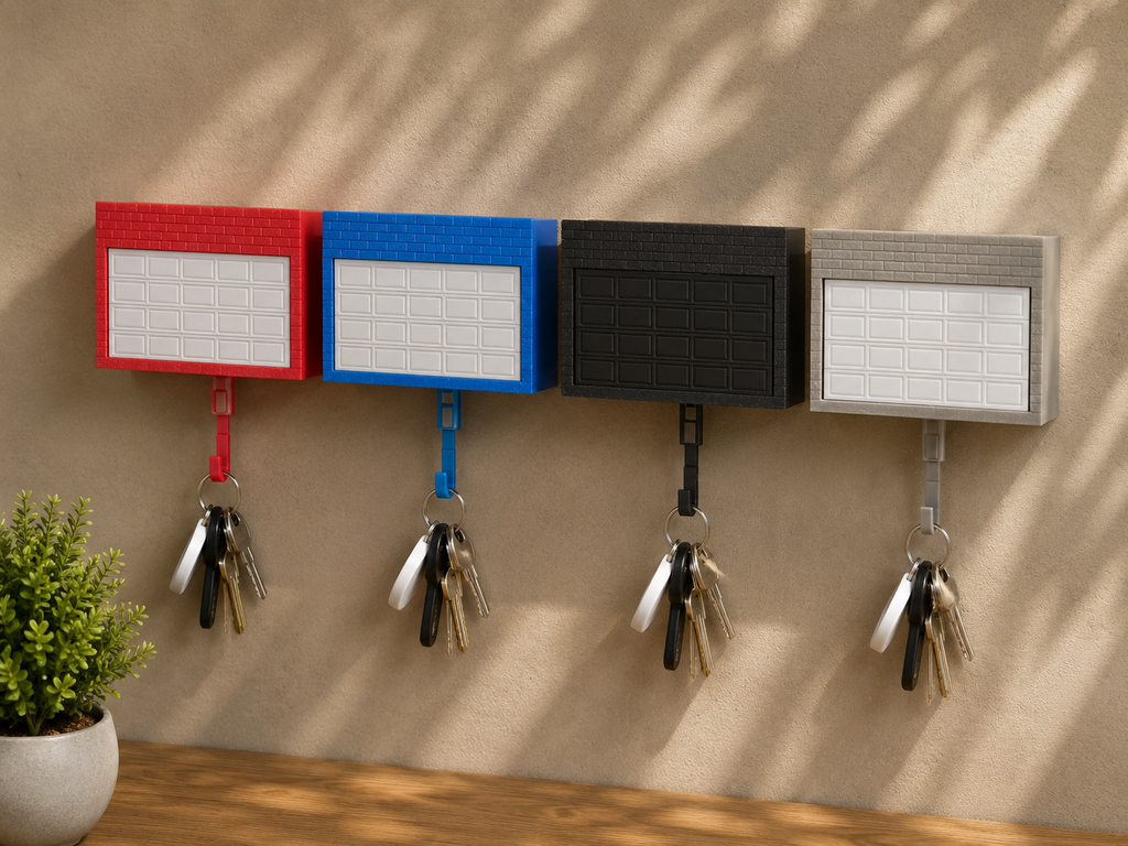 Miniature Car Garage Key Holder with Car – Wall Mount with Opening Garage Door (With Car)