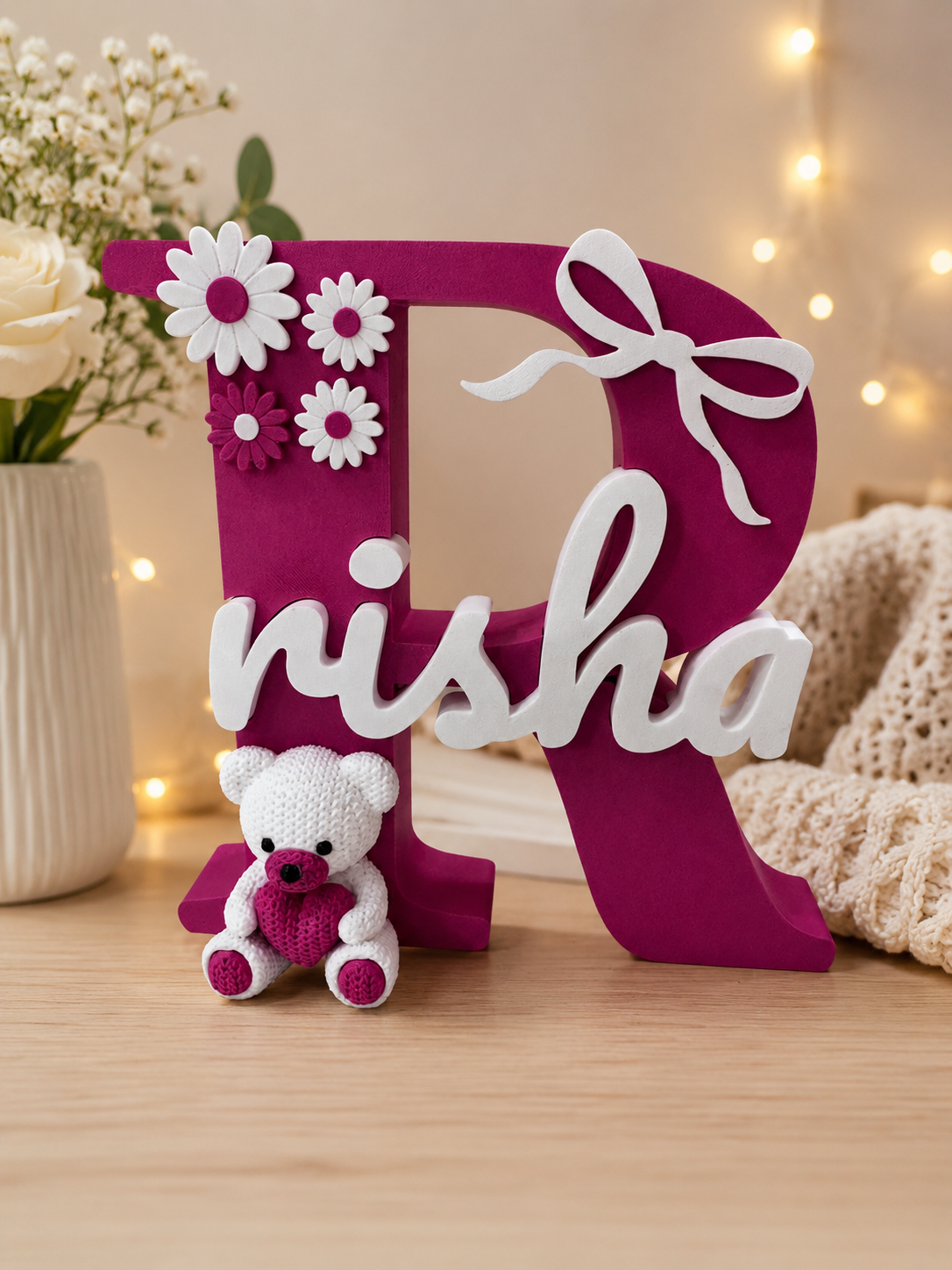 Floral Name Stand - Teddy Theme