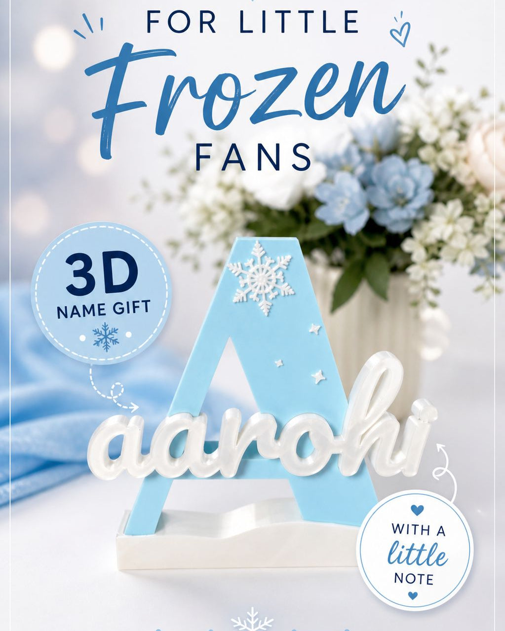 Frozen Inspired 3D Printed Name Stand – Personalized Princess Desk Decor
