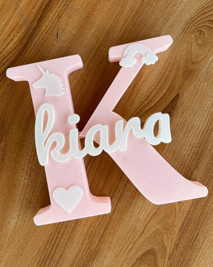 Unicorn Themed 3D Printed Name Stand – Personalized Cute Desk Decor
